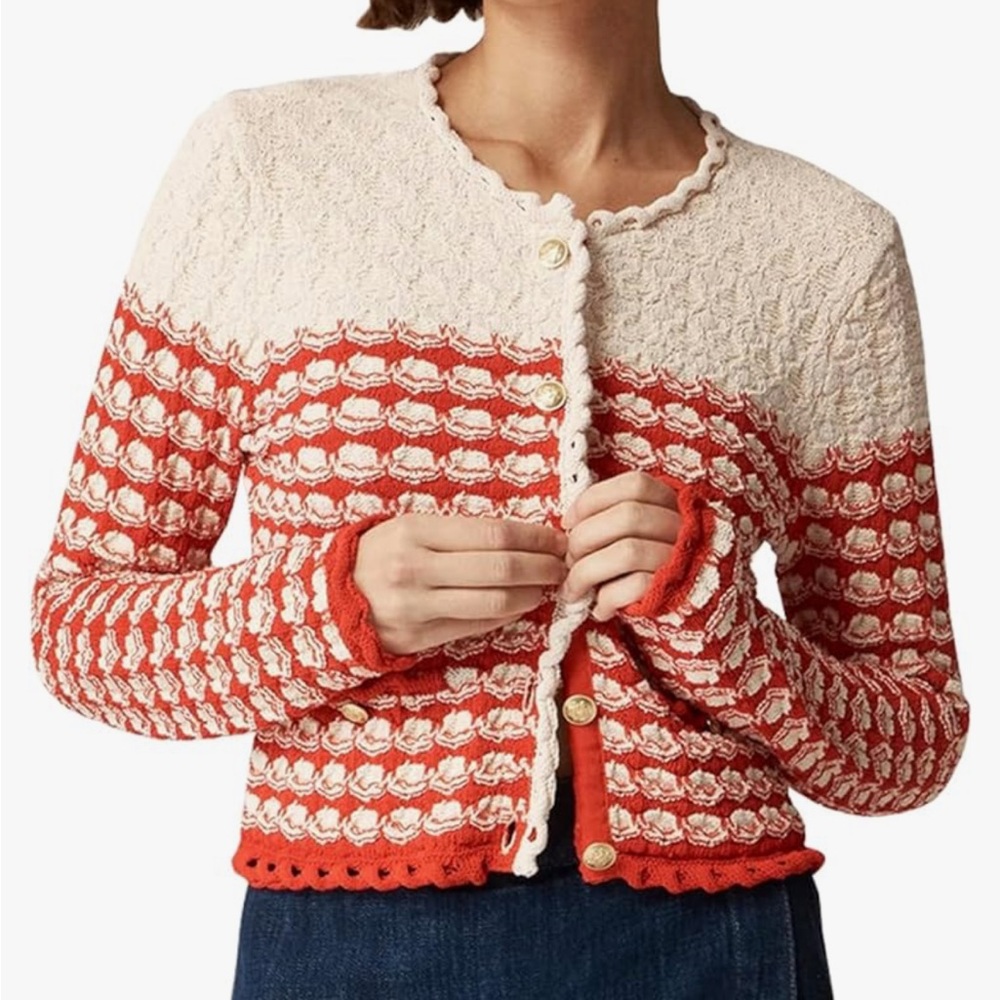 Stylish Red and Cream Sweater
